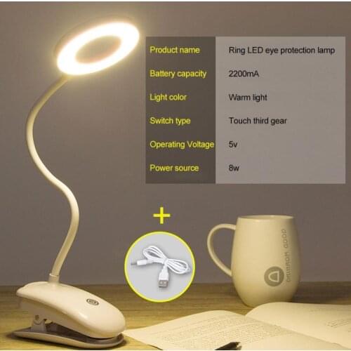 Clip Table Lamp Study 3 Modes Touch 2000Ah Rechargeable LED Reading Desk Lamp 8 W USB Table Light Lamps 7000K Eye Protection