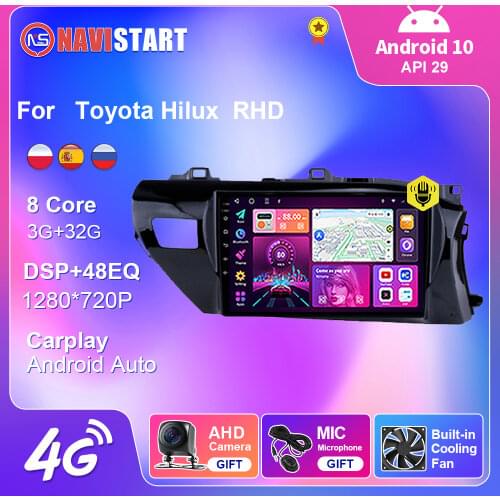 For Toyota Hilux 2016 2017 2018 RHD Wheel Android 10 Car Radio GPS Navigation 4G WIFI USB Android Auto BT Carplay No DVD Player