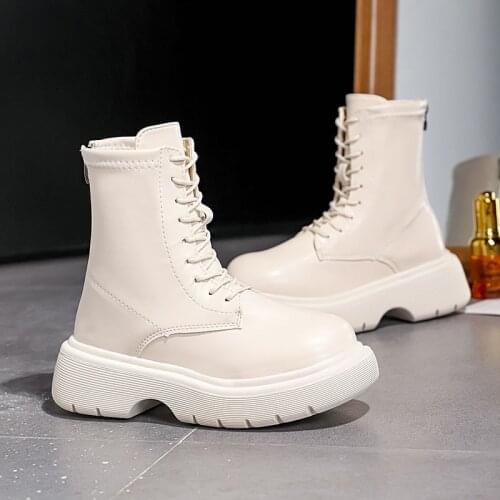 New boots ladies breathable increase all-match British style Martin boots non-slip sponge cake thick-soled womens trendy boots