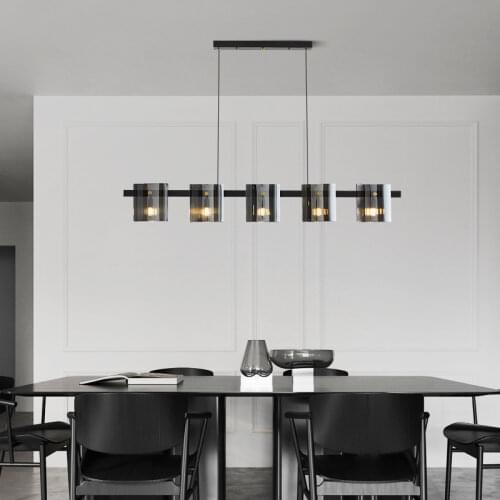 Dining Room LED Chandelier Lighting Amber/Smoky Glass Modern Creative Hanging Lamp Simple Restaurant Coffee Shop Long Fixtures