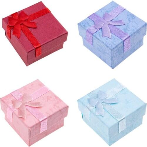 Jewelry Organizer Bow Gifts Boxes Necklace Ring Earrings Storage Box Square Christmas Gifts Package Boxes Party Gifts Supplies