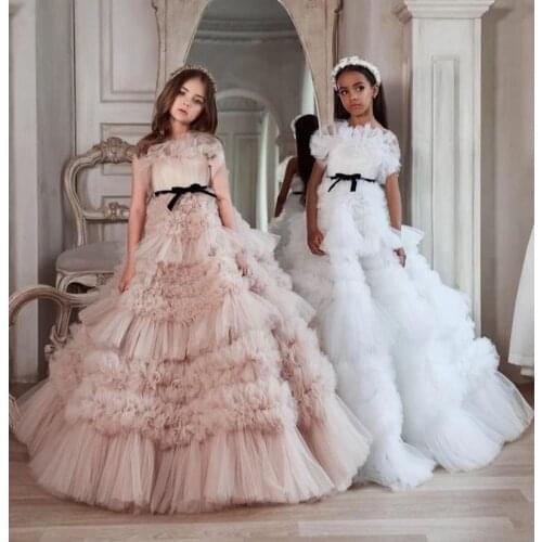 Ruffles A-line Princess Flower Girl Communion Ball Gown Dress Children Girls First Communion Dress Prom Costumes