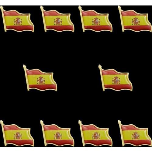 10PCS Spain Friendship Flags Gold Plated Enamel Lapel Pin Badge Souvenir Gifts