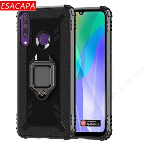 Carbon Fiber Bumper Shockproof Case For Huawei Y6P Nova 7 6 SE 4E 7i 5i 5Z 4 Lite Ring Stand Holder TPU Cover For Mate 30 Lite