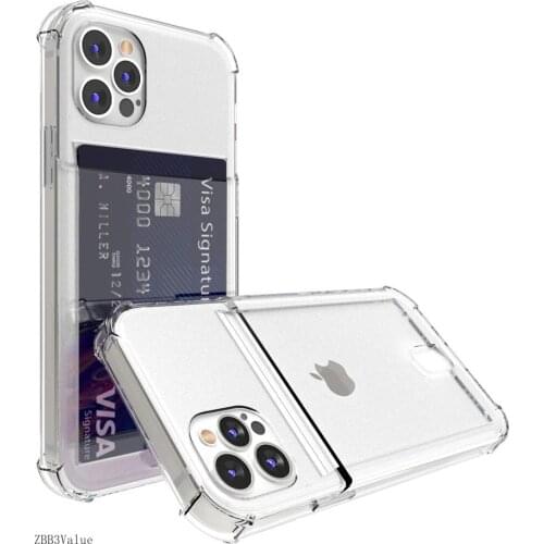 Shockproof Transparent Phone Case For iPhone 12Mini 12 11 Pro Max X XS XR 7 8 Plus SE 2 Soft Silicone Wallet Cover Card Holder