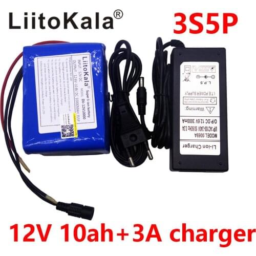 LiitoKala Large capacity 12V 10Ah 18650 lithium battery protection board 12.6v 10000mah capacity+ 12V 3A battery Charger