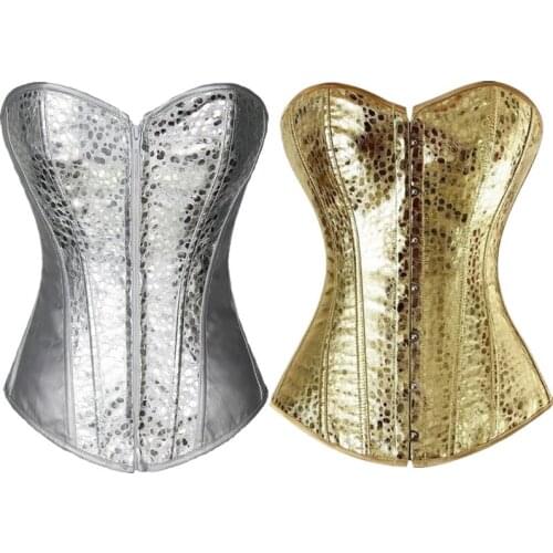Sexy Slim Faux Leather Corset Strapless Overbust Plus Size Corset and Bustier Showgirl Clubwear Burlesque Zipper Costume