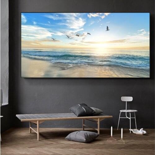 Modern Wall Art Sea Wave Beach Sunset Decorative Canvas Painting Posters and Prints Nature Seascape Pictures for Living Room