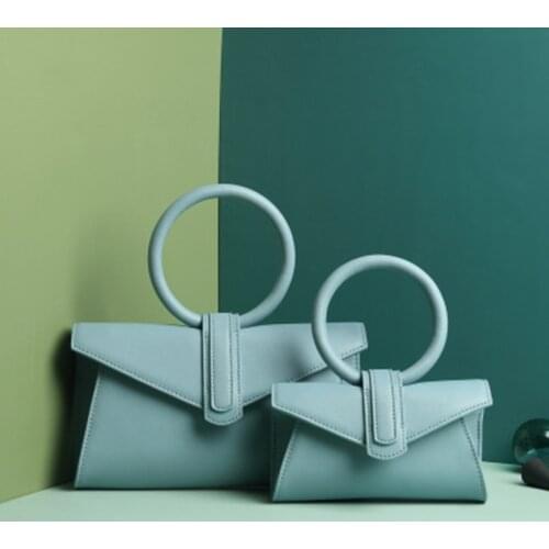 Women Genuine Leather Handbag Small Cow Leather Crossbody Bag Ring Top Handle Candy Cowhide Waist Bag Brand Luxury Summer 2021