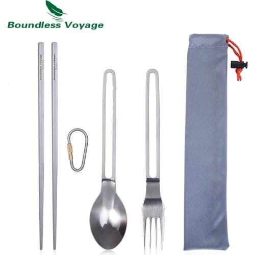 Boundless Voyage Camping Titanium Fork Spoon Chopsticks Set Outdoor Ultralight Tableware Cutlery