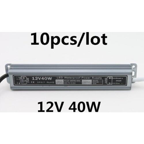 10pcs/lot The New IP67 DC 12V 40W waterproof led driver adapter led light transformer 3.3A power charger for leds Good sale