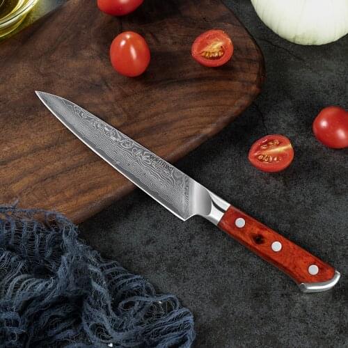 Japanese Utility Knife 67 Layer Damascus Chef Knife Sets Handmade Forged Sharp Kitchen Knives for Meat Fish Ebony Wooden Handle