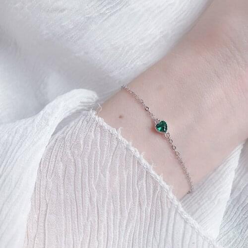 Silvology 925 Sterling Silver Green Zircon Heart Bracelets for Women Minimalist Elegant Light Luxury Bracelets Fashion Jewelry