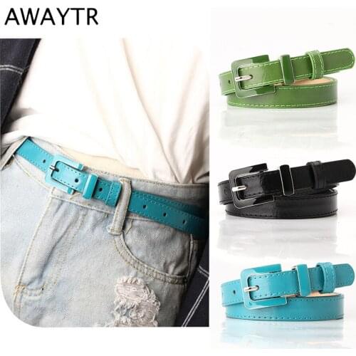 AWAYTR 5 Colors PU Leather Women Belt Paint Metal Buckle Pins Belt Adjustable Fashion Woman Waistbands Casual Clothes Decorate