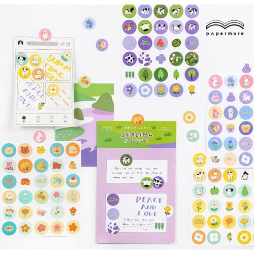 1 Sheet cartoon animals Round Dot Stickers Decorative Sticker Kawaii Deco Sticker DIY Diary Album Label Stationery Scrapbooking