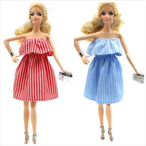 1PC Simple Stripes Sleeveless Short 1/6 BJD Doll Dress for 30cm Doll Outfit Casual Clothes Accessories for Barbie Doll Kids Toy