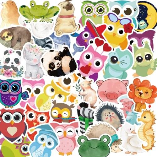 160 Pcs Cartoon Watercolor Animals Stickers Owl Anime Sticker on Laptop Kids Scrapbooking Guitar Bicycle Bike Gifts Toy Decal