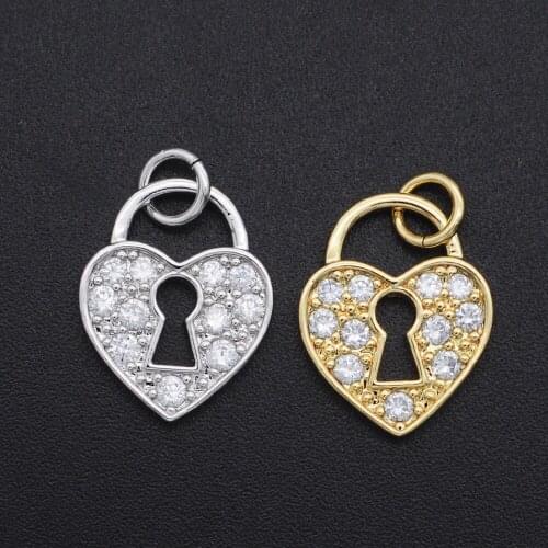 16x12mm 100% Rainbow CZ Zircon DIY Jewelry Heart Lock Charm Pendant Wholesale Necklace Making Charms Top Quality