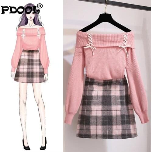 2021 Fashion Suit Female Autumn Winter Fashion Tie Sweater Wool Half-length Skirt Two Pieces Sets Womens Clothing Tracksuits