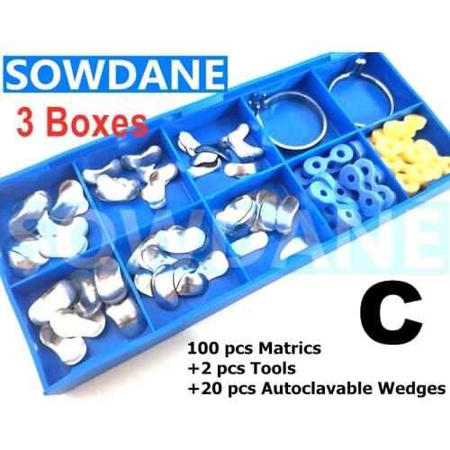 3 boxes (100Pcs/Set) Dental Sectional Contoured Matrices Matrix Ring Delta Wedges Rubber Elastic wedges Dentist Matrice