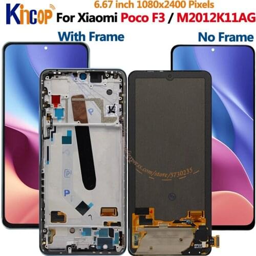 6.67 Super Amoled For Xiaomi Poco F3 M2012K11AG LCD Display Screen Frame+Touch Screen Panel Digitizer For Pocophone F3 Display