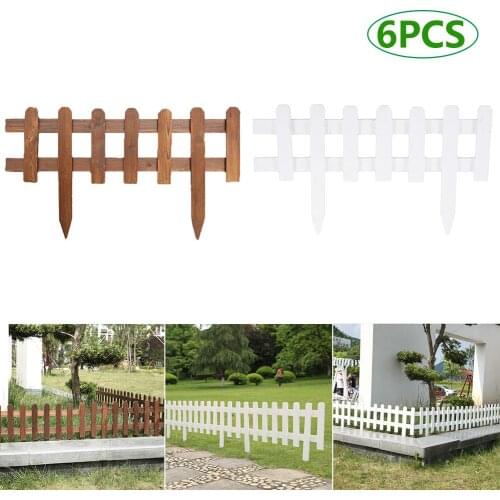 6pcs Wood Picket Garden Fence Barrier 2 Colors Outdoor Garden Lawn Insert Fence Edging Fencing Backyard Home Decor