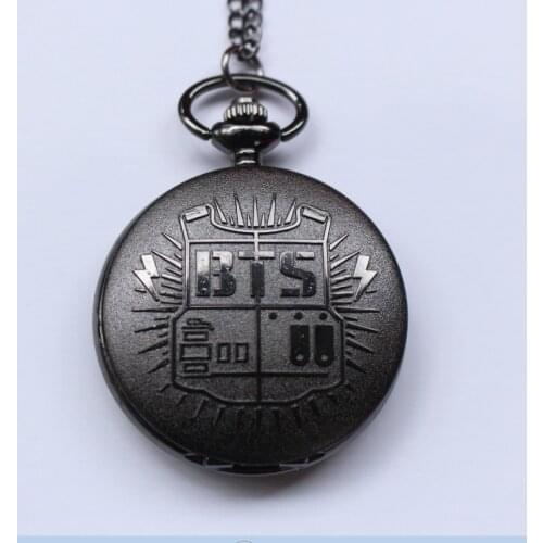 Antique BTS Quartz Pocket Watch Analog Pendant Necklace Chain Mens Womens Watches Birthday Gift relogio de bolso Black