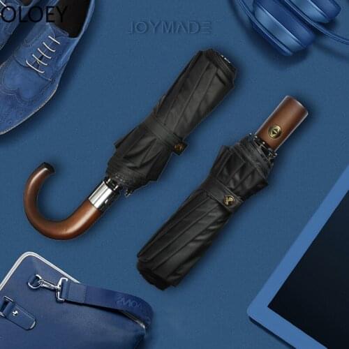 Wooden Handle Automatic Umbrella Sun Women Mens Business Folding Umbrella Windproof Large Reverse Umbrella Inverted Big Black