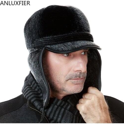 B-7370 New Man Winter Hat Elderly Cashmere Warm Leifeng Hat Thermal Imitation Fur Hat Windproof Cap Quinquagenarian Earmuffs