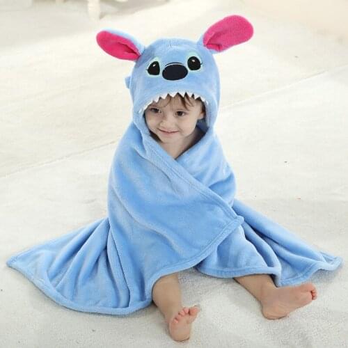 Blue Pink Stitch Animal Cosplay Hooded Baby Infant Girl Boy Flannel Bath Towel Wrap Bathrobe Photo Cartoon Pajama Sleepwear