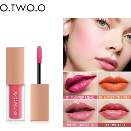 O.TWO.O 2 In 1 Lip Gloss + Liquid Blusher Double Effect Long Lasting Waterproof 4 Colors Soft Silky Smooth Makeup 1004