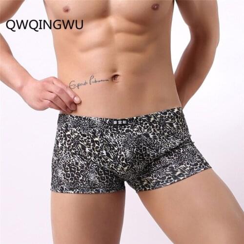 Sexy Boxers Men Silk Leopard Underwear Slip Gay Pouch Seamless Breathable Shorts Trunks Comfortable Homme Sexy Print Men Boxers
