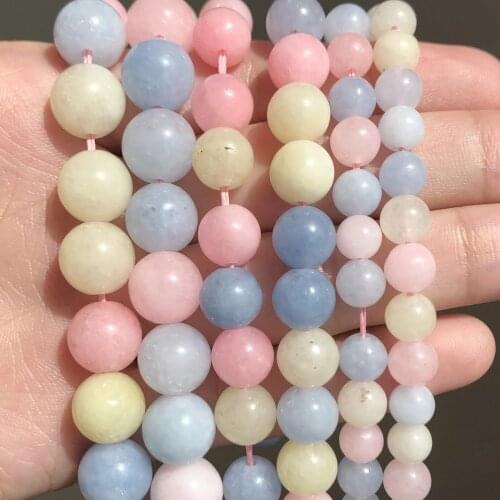 Wholesale Natural Multi Color Morganite Jades Stone Beads 6 8 10mm For Jewelry Making DIY Bracelet Charm Accessories 15inch
