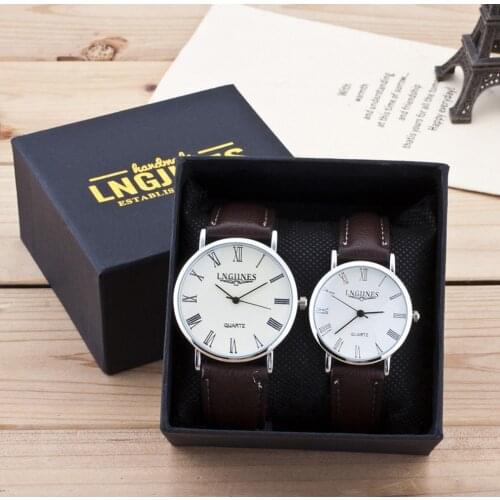 Hot Couple Classic Quartz Watch Retro Dial Leather Lovers Analog Wristwatch For Woman Or Men 2PCS Gift Reloj Mujer hombre
