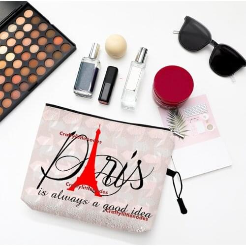 Modern Paris Eiffel Tower English Letetrs Print Pattern Women Toiletries Organize Case Cute Cosmetic Bag Portable Make Up Bags