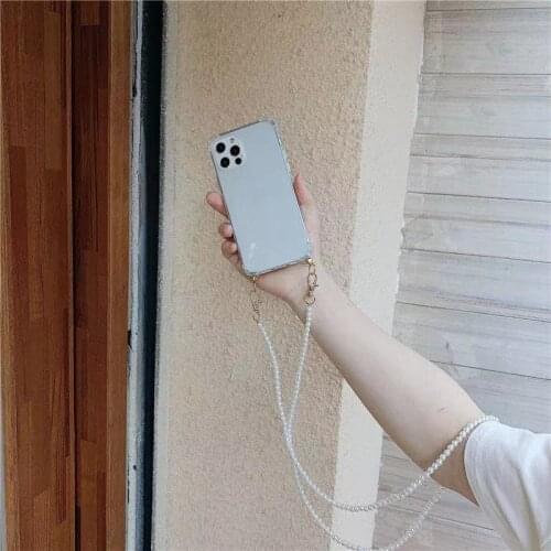 Dual-use Long Beads Chain Necklace Phone Case For iPhone 11 12 Pro Max XR XS Max X 7 8 Plus SE2 Shock Proof Phone Back Cover