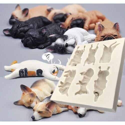 DIY Cute Silicone Mold 3D Dog Corgi Bulldog Animal Silicone Mold Gum-Paste Mold Biscuit Mold Chocolate Fondant Mold