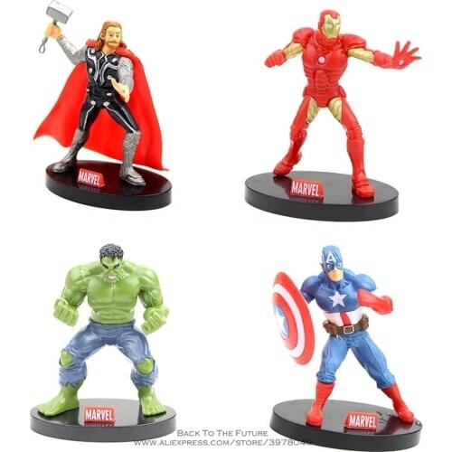 Disney Marvel Avengers 4pcs/set 9cm Iron Man Hulk Thor Captain America Action Figure Anime Mini Collection Figurine Toy model