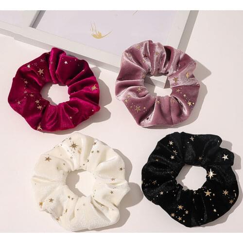 Elegant Gold Velvet Scrunchies Women Elastic Hair Bands Golden Stars Hair Ties For Girls Sweet Ponytail Holder Hair Accessories
