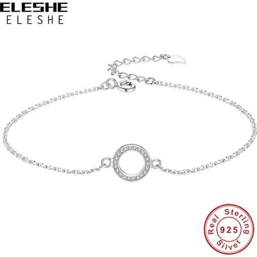 ELESHE Wholesale 925 Sterling Silver Bracelets CZ Zircon Big Circle Round Geometric Charms Bracelet For Women Fine Jewelry Gift