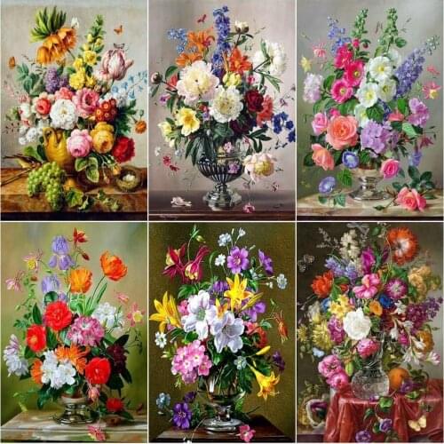 GATYZTORY Painting By Numbers Flower In Vase For Adults DIY Handpainted Gift Landscape Paints Acrylic Pigment Oil Paint Canvan