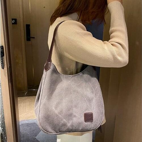 Canvas Shoulder Bag Korean Version of Simple Atmosphere Handbag Fashion Pure Color Simple Large Capacity