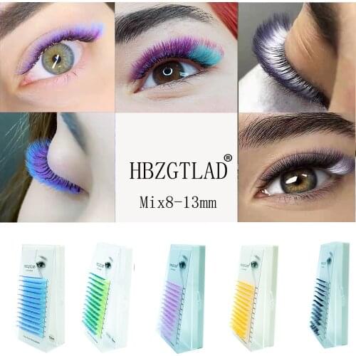 HBZGTLAD new C/D Curl 0.07/0.1MM 8-13MM Mix Length False Lashes Eyelash Individual Colored Tip Lashes Faux Eyelash Extensions