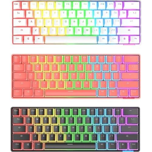 STK61 Mechanical Keyboard with Blue Switch for PC Phone Tablet Pudding Keycap 61 Keys Rainbow Backlight Wireless Wired