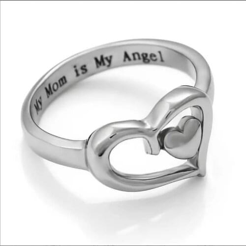 Simple Ladies Siliver Color Hollow Double Heart Love Engraving English Words Female Ring for Women Wedding Jewelry