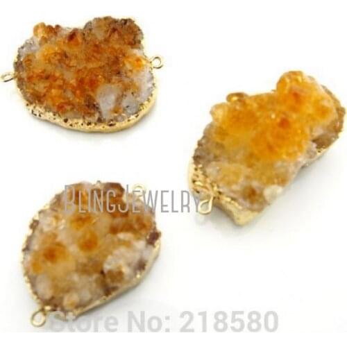 P141209004 Crystal Cluster Raw Citrin e Cluster Pendants with Gold Electroplated Two Bails