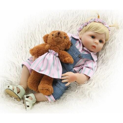 NPK 19" 48cm Reborn Dolls Baby Girl Full Silicone Vinyl Body Realistic Princess Babies Doll with Teddy bear Kids bath toy gift
