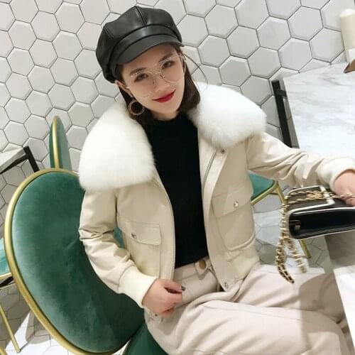 100% Sheepskin Coat Female Fox Fur Collar Down Jackets 2020 Winter Women Genuine Leather Jacket Chaqueta Mujer MY