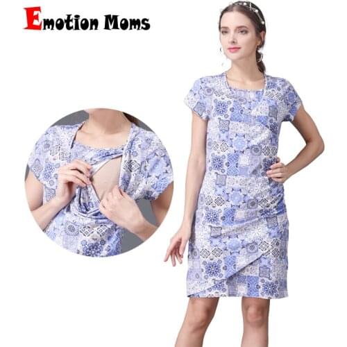 Emotion Moms Short Sleeve Summer Maternity Dress Printed Cotton Lactancia Nursing Breastfeeding Dresses CLEARANCE PRICE