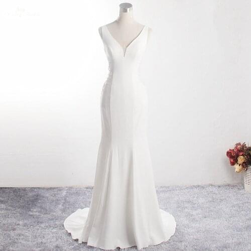 LZ349 Simple Embroidery Sleeveless Wedding Dress Sexy Illusion Backless Mermaid Dress Crystal Bridal Gown Vestido De Noiva